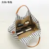 Bolsa de Lona Listrada Simples Artística Estilo Coreano, Bolsa de Mão Casual e Fashion, Bolsa de Ombro e Transversal de Grande Capacidade para Mulheres