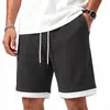 Pantalones cortos casuales de gofre para hombre transfronterizos con dobladillo de color contrastante, cintura elástica, corte recto, longitud media, pantalones de moda de verano