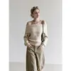 Otoño 2026 Nuevo Estilo Coreano Moda Versátil Un Hombro Tejido de Canalé Estilo Perezoso Suave y Cómodo Prendas de Punto para Mujer