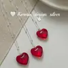 Corrente para Clavícula Design Minimalista Nicho Estilo Coreano S925 Prata Esterlina Colar com Pingente de Coração Vermelho Versátil e Elegante