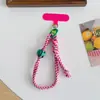 Cordão para Celular Cor Dopamina Botão Corda Curta Chaveiro Alça de Pulso Anti-Perda Bolsa Corda Cordão Curto Trançado