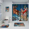 Serie de Decoración Navideña Cortina de Ducha Baño de Hotel Pintura de Decoración Navideña Cortina de Ducha Impermeable sin Perforaciones Juego de Alfombrilla de Baño