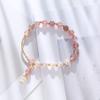 Pulsera de Cristal de Fresa Hecha a Mano Chapada en Oro Real de 14K Pulsera Pulsera de Perlas Naturales de Agua Dulce para Niñas Pulsera Simple Elegante