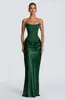 Vestido Largo Bodycon Sexy Sin Tirantes Color Sólido Estilo Nuevo Europeo y Americano 2026 Vestido de Satén con Cinta para Atar en la Cintura