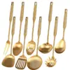 Espátula e colher de aço inoxidável 304 utensílios de cozinha, espátula para panela de aço inoxidável, escumadeira para hot pot, conjunto de presente dourado específico para cozinha