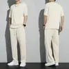 Pantalones Largos Deportivos Casuales de Verano para Hombre Pierna Recta Estilo Deportivo Pierna Recta Holgada Color Sólido Top Manga Corta Delgados Versátiles