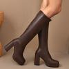 2025 Novas Botas Elásticas Slim de Solado Grosso e Salto Grosso Europeias e Americanas Transfronteiriças Botas de Salto Alto Moda Transfronteiriça de Comércio Exterior Botas Femininas