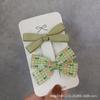 Grampo de Cabelo Fofo Coreano para Meninas Cor Verde Matcha Xadrez Pequeno Laço Presilha Lateral Franja Conjunto de Grampos