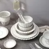 Louça de Mesa Cerâmica Criativa Estilo Japonês Retrô com Listras Onduladas, Tigelas de Arroz com Esmalte Branco, Tigelas de Sopa, Pratos para Legumes, Pratos para Peixe e Molheiras