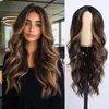 Peluca europea y americana transfronteriza hecha a medida para mujer, de cabeza completa, con ondas grandes, cabello sintético largo y rizado, color degradado, frente de encaje natural