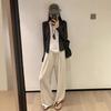 Pantalones Casuales de Lino Rayados de Pierna Ancha, Estilo Coreano, Simples, Versátiles y Cómodos para Mujer 2025 Otoño, Pantalones Rectos de Cintura Alta para Mujer