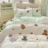 Ropa de Cama Ins Clase A Algodón Puro Juego de Cuatro Piezas Funda de Edredón Funda de Edredón de Algodón Puro Cama Sábanas de Cama Individual Dormitorio de Estudiante Juego de Tres Piezas