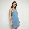 Vestido Jeans Lavado Estilo Europeu e Americano para Comércio Exterior, Novo Vestido Jeans Reto Sem Mangas com Bolsos Casual para Férias de Verão