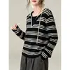 Nueva colección de otoño e invierno: Suéter de punto con capucha y mangas largas, estilo dos piezas, a rayas de bloques de color, para mujer, estilo coreano, versátil y elegante