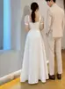 Vestido de novia ligero estilo coreano con escote cuadrado de satén, mangas cortas sencillas, sensación de alta gama, adecuado para fotografía de viajes al aire libre y banquetes, elegante vestido de novia para mujer, venta al por mayor