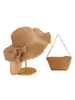 Set de sombrero de playa y bolso transfronterizo, sombrero de sol de verano de ala ancha, protección UV, sombrero de paja tejido con lazo de lino