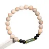 Madeira de cânfora 8mm DIY círculo único texto brincar pulseira ao redor do dedo macio com acessórios de calcedônia de Hotan contas de rosário contas de Buda corda de madeira