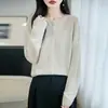 Cardigan de Tricô Estilo Old Money Feminino 2026 Outono Inicial Novo Peça Única Sem Costura Manga Longa Peça Externa Suéter Fino