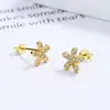Pendientes de botón con diseño de flor de patrón de tornillo de hebilla giratoria para mujer, simples, de plata de ley 925, estilo coreano, ins, pequeños y exquisitos, joyería para el lóbulo de la oreja