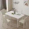Mesa de Comedor de Pizarra Color Crema para Uso Doméstico en Apartamentos Pequeños, Mesa de Comedor Cuadrada Plegable y Extensible que se Puede Convertir en una Mesa Redonda, Nuevo Modelo 2025