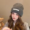 Gorro de lana de estilo japonés para mujer, combinable con todo, para otoño e invierno, con cara blanca, protección para las orejas pequeñas, gorro de punto de estilo coreano con cabeza grande.