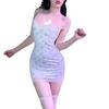 Sexy Sling Ropa Ajustada Camisón con Almohadilla en el Pecho Corte Profundo en V Escote Bajo Grande Puro Sexo Tentación Sexy Cadera Slim Uniforme