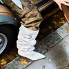 Botas de Tacón Grueso con Punta Aguda y Plisados Chuyuji 2026 Primavera Nuevo Diseño de Nicho Estilo Coreano Botas Altas para Mujer