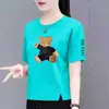 Camiseta de Manga Curta para Mulheres, Estoque Excedente de Comércio Exterior Transfronteiriço, Estilo Mãe, Estampada, Caimento Solto, Tamanho Grande, Casual, Estilosa, Blusa para Meia-Idade