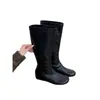 Botas Retro Estilo Coreano de Gamuza Slip-on Simples Adelgazantes Botas Largas Combinan con Todo para Otoño e Invierno Tacón Oculto No por Encima de la Rodilla Botas de Montar