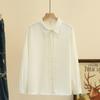 Primavera e Outono Novo Estilo Coreano 200 Jin Fat MM Joker Casual Dupla Carcela Manga Longa Camisa Plus Size Moda Feminina 6262