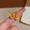 Anillo Doble Mariposa de Aguja de Plata S925 para Mujer, Estilo Lujo Ligero, Artesanía Chapada en Oro de 18K, Aretes de Mariposa Ajustables