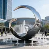 Escultura de Anel Lua Espelhada em Aço Inoxidável Personalizada para Parque, Praça, Comunidade, Ornamento Paisagístico Decorativo Grande Abstrato