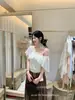 Liquidación, Sin Devoluciones ni Cambios. Blusa de Malla Patchwork Estilo Francés Perezoso con Fruncidos Ceñidora de Cintura para Mujer Verano 28615