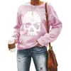 Top con estampado de calaveras, cuello redondo, holgado, manga larga, suéter casual para mujer