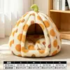Nido de Calabaza para Gatos, Casa Universal Semicerrada para Todas las Estaciones, Villa para Gatos, Cama Nido Caliente de Invierno Desmontable y Lavable para Mascotas