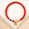 Pulsera de Cuentas de Cristal Agata Dorada con Colgante de Sonajero Estilo Chino para Mujer, Accesorio de Mano para Regalo de Vacaciones