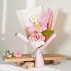 Arranjos de Buquês de Lã Crochê Feitos à Mão, Rosas, Tulipas, Lavanda, Enfeites de Flores Artificiais, Lembrancinhas de Formatura