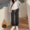 Pantalones de Chándal Grises Carbón para Mujer para Otoño e Invierno, Corte Holgado, Joggers Cortavientos, Cintura Alta, Forro Polar, Talla Petite, Pantalones Harem