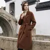 Casaco de Lã Cor Sólida Dupla Face Estilo Levemente Luxuoso Feminino Outono Inverno Lapela Dupla Face Cinto Cinched na Cintura Lã 100% Lã Pura