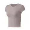 Camiseta Corta de Color Sólido Ajustada para Mujer, Cuello Redondo, Hombro Normal, Top Básico de Color Sólido, Alta Elasticidad, Transpirable, Para Uso Diario, Deportes, Top de Fitness