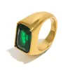 Mengjia Moda Simples Transfronteiriça Mais Vendida Anel Joias Aço Inoxidável Banhado a Ouro 18K Luxo Leve Quadrado Anel de Diamante Acessórios