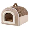 Casa Curva Semi-Fechada Quente de Outono e Inverno Cama Portátil Dobrável para Animal de Estimação Cachorro Gato Cama de Cachorro