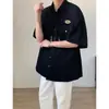 Camisa Roja de Manga Corta de Verano Estilo Japonés Moda de Hong Kong Ins Camisa Holgada para Hombre Tendencia Versátil Chaqueta Casual Moda Masculina