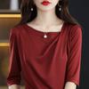 Camiseta de Verão Feminina Manga Curta Fina Irregular Gola Assimétrica Camiseta Drapeada Top Elegante para Cabelo