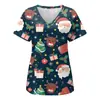2024 Estação Independente de Comércio Exterior Outono e Inverno Novo Natal Digital Impressão 3D Gola V Bolso com Aba Calça Camiseta de Manga Curta Uniforme de Enfermagem Feminino
