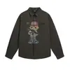 Camisa de manga larga con estampado de dibujos animados estilo anime, corte casual y holgado, adecuada para primavera y otoño, estilo callejero masculino, camisa de cuello retro