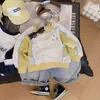 Sudadera de manga larga de primavera y otoño para niños y niñas, nueva sudadera estilo coreano con bloques de color dopamina y cuello redondo sin costuras