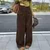 Pantalones de pana de pierna ancha estilo retro americano para mujer 2026 Otoño/Invierno Populares este año Sueltos Casuales de pana a rayas Corte recto Pantalones plátano