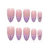 Uñas francesas postizas translúcidas estilo coreano con degradado rosa-azul en tonos púrpura matcha y taro con lunares, puntas de uñas dulces y desmontables