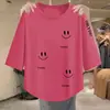 Nuevo top coreano de moda 2026, holgado, adelgazante y versátil, camiseta casual de manga tres cuartos para mujer para primavera y verano